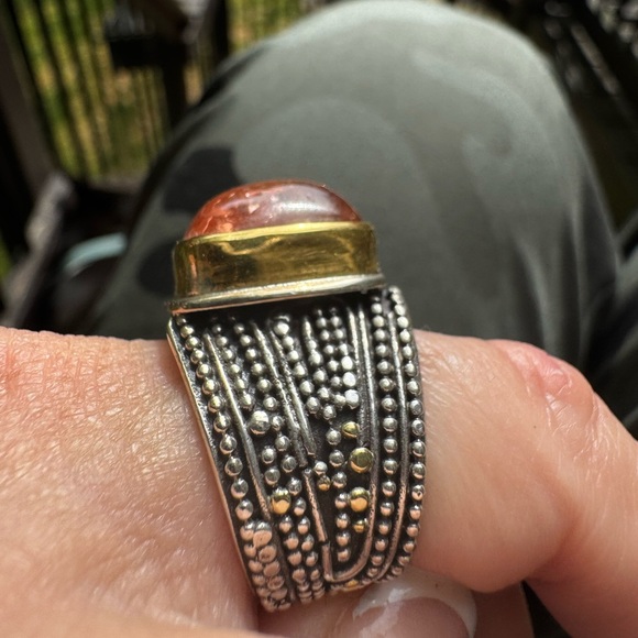 18kGold and Sterling Silver Ring with Incredible Royal Topaz Stone - Picture 2 of 11